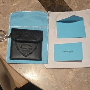 Tiffany & Co. Black Leather Heart Key Wallet